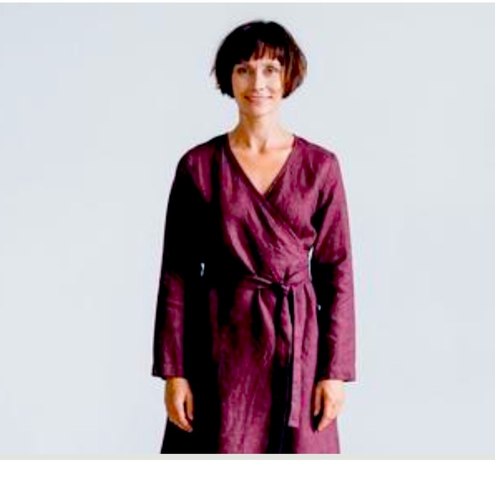 Linenfox linen wool blend wrap dress